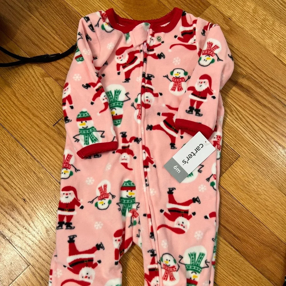 Christmas holiday santa snowman one pice footed pajamas